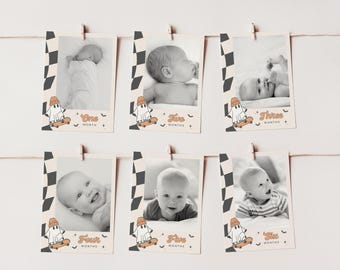 Halloween Month Picture Banner Sign One Spooky Dude First Birthday Party Photo Card Editable One Year Sign Template Download Printable, 0054