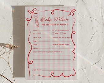 Weissagungen und Ratschläge Karte Bereit zu knallen Babyparty Spiele Aktivitäten Soda bearbeitbare Vorlage Druckbare rosa rote Hand gezeichnete Cola, 0115