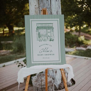 Cafe Baby Shower Welcome Sign Green Baby is Brewing Poster Board Template Editable Bakery Digital Download, 0132