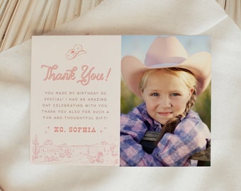 Wild West Thank You Card Cowgirl Birthday Card Ranch Girl First Rodeo Retro Western Editable Template Printable Instant Download, 0027