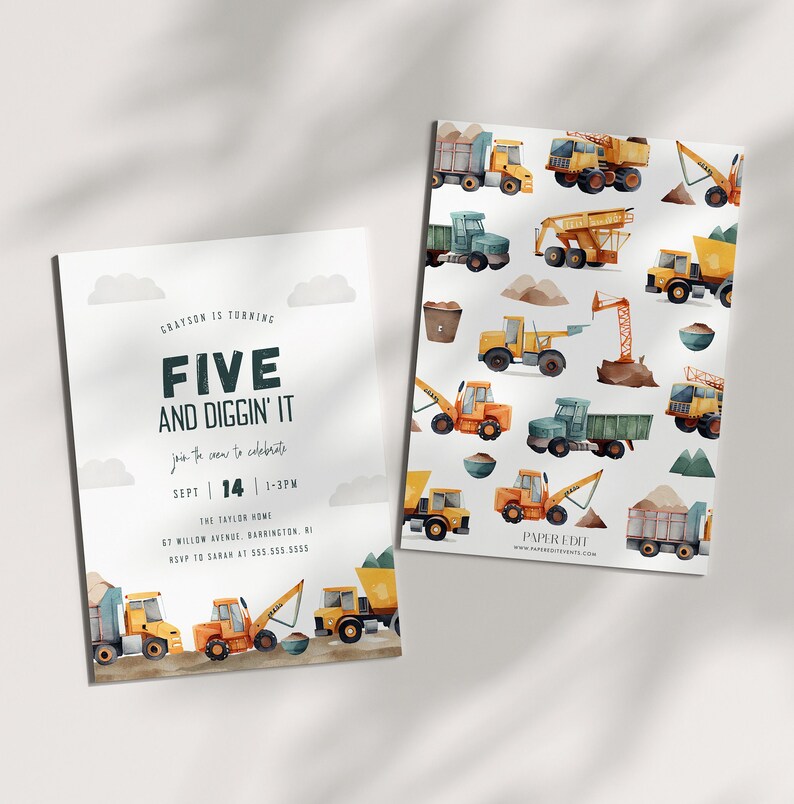 Construction Trucks Birthday Invitation Diggin It Construction Invite Construction Printable Invitation Template Dump Everything Party, 0005 image 2