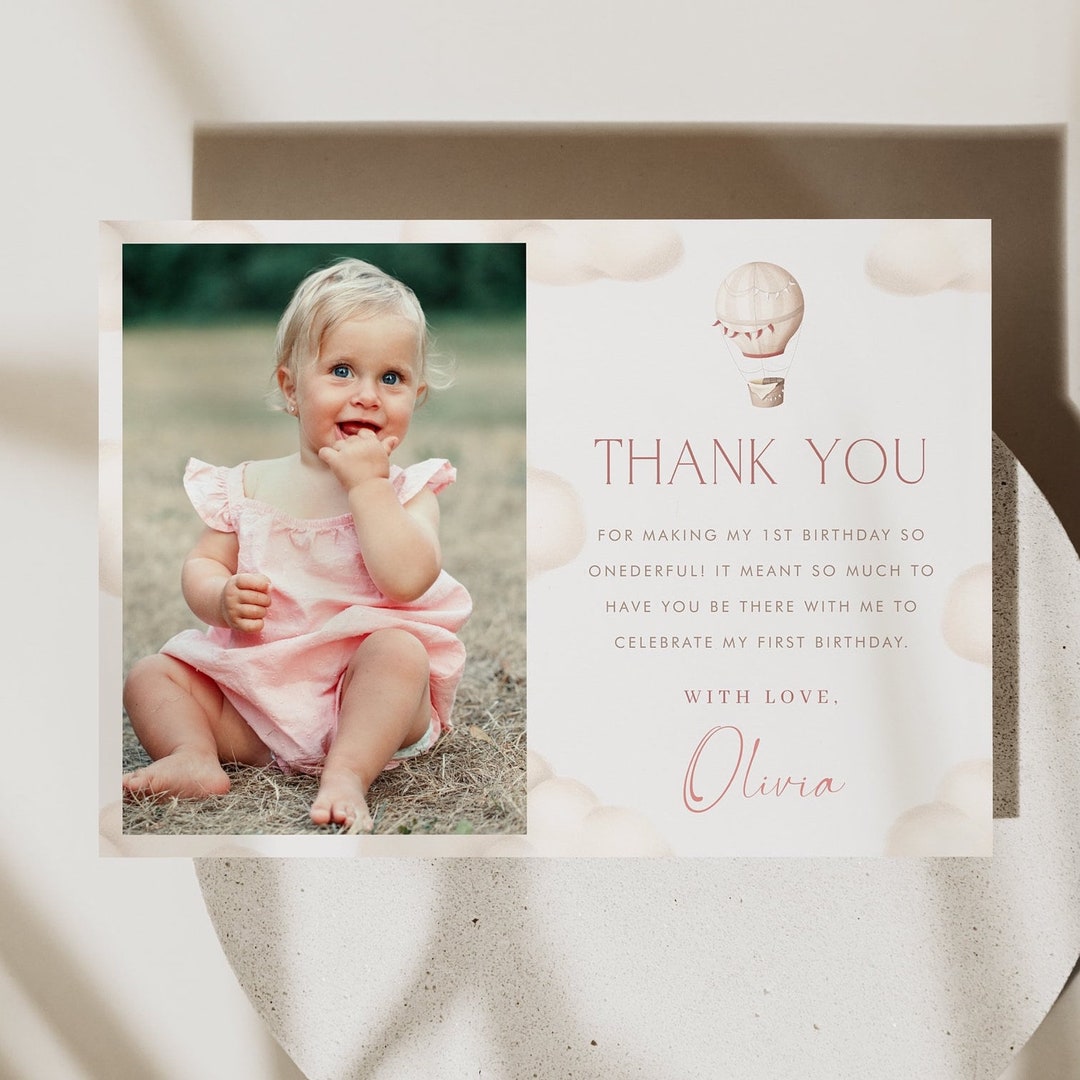Thank You Card Onederful 1st Birthday Isn't She Onederful Card Hot Air ...