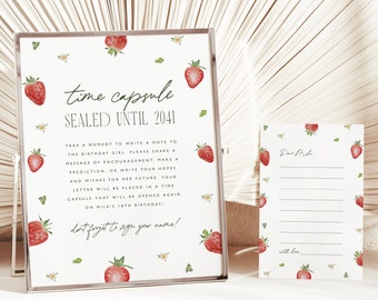 Birthday Time Capsule Sign Berry First Birthday Sign Berry Party Sign Strawberry Party Decorations Printable Capsule Template, 0013