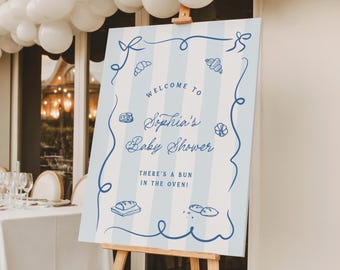 Modèle de plaque de bienvenue Petit pain au four Baby shower modifiable boulangerie cuit avec amour affiche de pain dessiné à la main téléchargement numérique imprimable, 0117