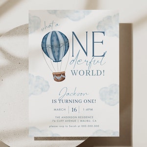 ONEderful World Birthday Invitation ONEderful First Birthday Invite 1st Birthday Boy DIY Party Printable Invitation Template, 0002