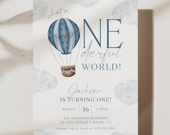 ONEderful World Birthday Invitation ONEderful First Birthday Invite 1st Birthday Boy DIY Party Printable Invitation Template, 0002