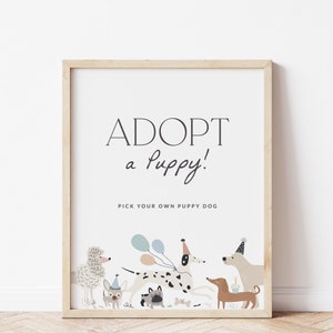 Adoptez un chiot signe chien adoption signe chiot Pawty moderne chien fête signe imprimable modèle modifiable, téléchargement immédiat, 0043