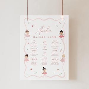 Ballerina Milestone Sign, Ballerina Birthday Party Sign, Pink Dancer, My Year Stats Sign, Printable Birthday Sign Template, Any Age, 0011