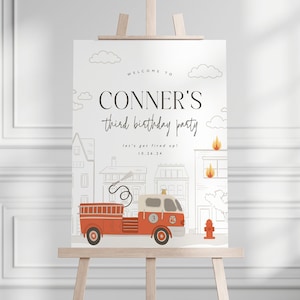 Cartello di benvenuto per camion dei pompieri, cartello per festa di compleanno dei pompieri, cartello per festa dei pompieri, cartello di benvenuto per festa dei pompieri, compleanno del camion dei pompieri, 0012