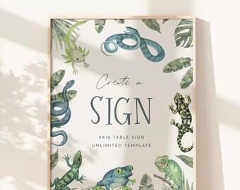 Reptile Birthday Custom Sign Creepers Party Create Your Own Party Sign Snake Poster Lizard Frog Zoo Printable Template Download, 0144