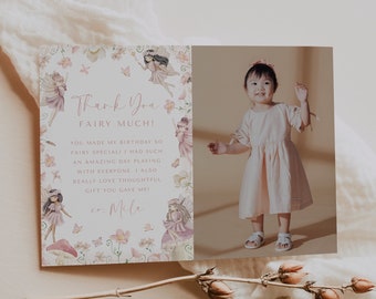 Fairy Thank You Card Fairy First Birthday Wildflower Fairy Party Enchanted Fairies Thank You Photo Card Editable Template Printable, 0039
