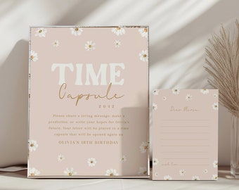 Daisy Time Capsule Sign and Letter Retro Daisy Onederful First Birthday Poster Modern Boho Flower Birthday Printable Template, 0019
