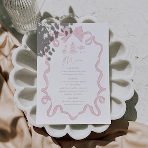 Tea-Party-Menü-Vorlage Rosa Bogen Tea-Party-Speisekarte Bearbeitbare Hand gezeichnete Rosa Par-Tea Getränkekarte Kokette Tee für Zwei Digitale Download, 0078