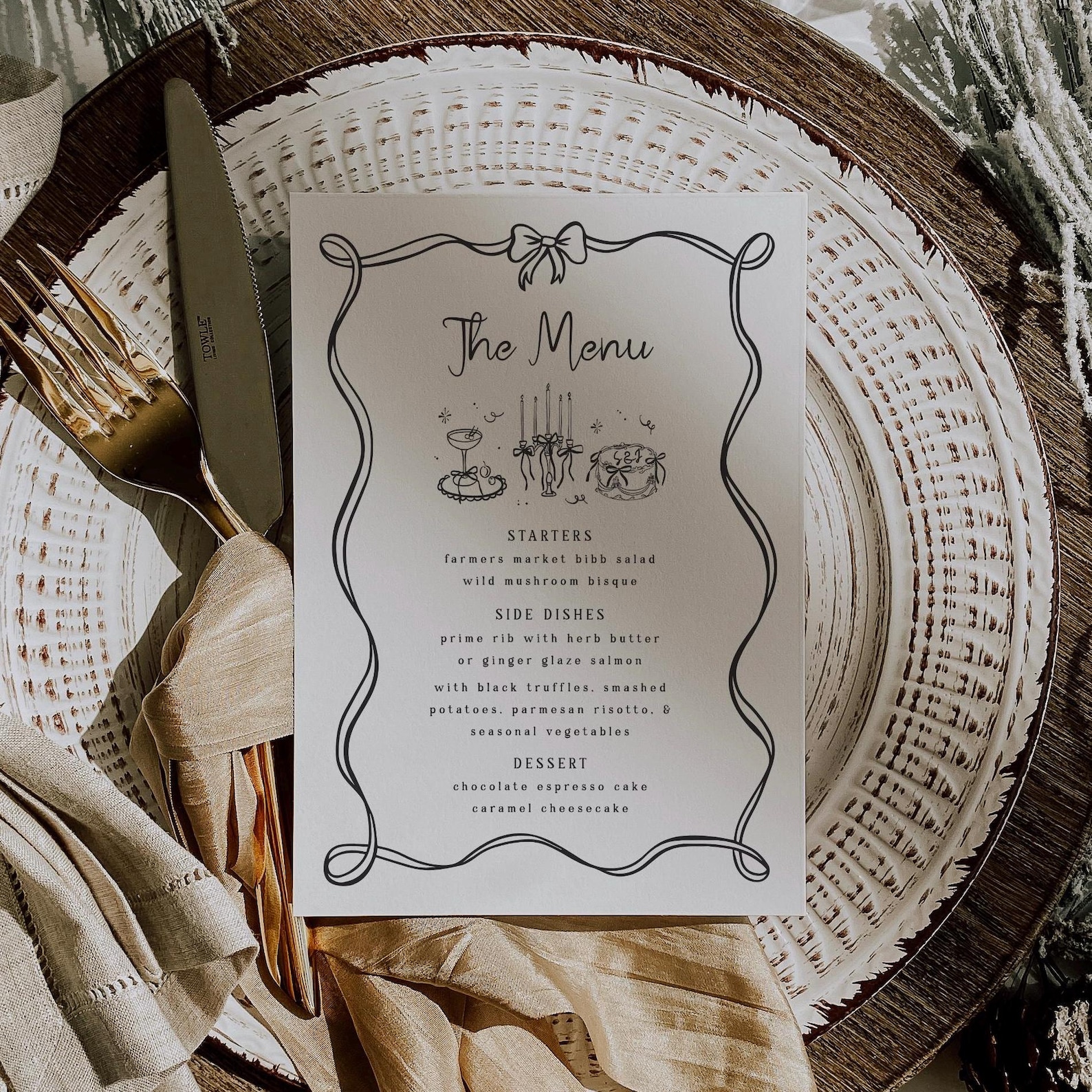 Bow Menu Template Dinner Party Menu Hand Drawn Menu Whimsical Coquette ...