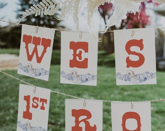 First Birthday Photo Banner Sign Western Picture Sign Wild West 1st Rodeo Retro Western Cowboy Editable Template Printable Download, 0104
