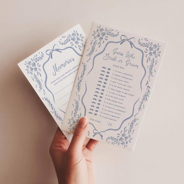 Bridal Shower Games Template Blue Floral Bridal Shower Advice Wishes Card Blue Toile Hand Drawn Chinoiserie Editable Digital Download, 0103