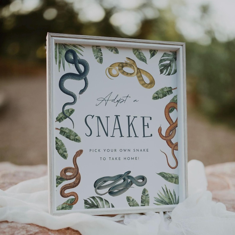 Snake Rescue Words Sign Adopt a Snake Sign Snake Adoption Sign Reptile Party Poster Modern ...