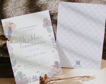 Mermaid Birthday Invitation, Under the Sea Invite, Modern Mermaid Invitation, Boho Mermaid, Under the Sea Birthday Invite Template, 0003
