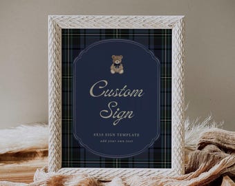 Bear Custom Sign Template We Can Bearly Wait Baby Shower Poster Preppy Vintage Plaid Printable Digital Download, 0122