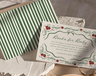 Tomato Books for Baby Card Italian Theme Baby Shower Card Template Hand Drawn Tomatoes Green Floral Editable Insert Digital Download , 0111