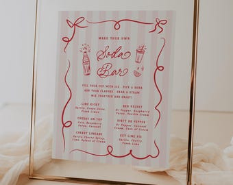 Soda Bar Sign Template Dirty Soda Menu Sign She's Ready to Pop Baby Shower Editable Mocktail Menu Sign Printable Cola Signature Drinks, 0115