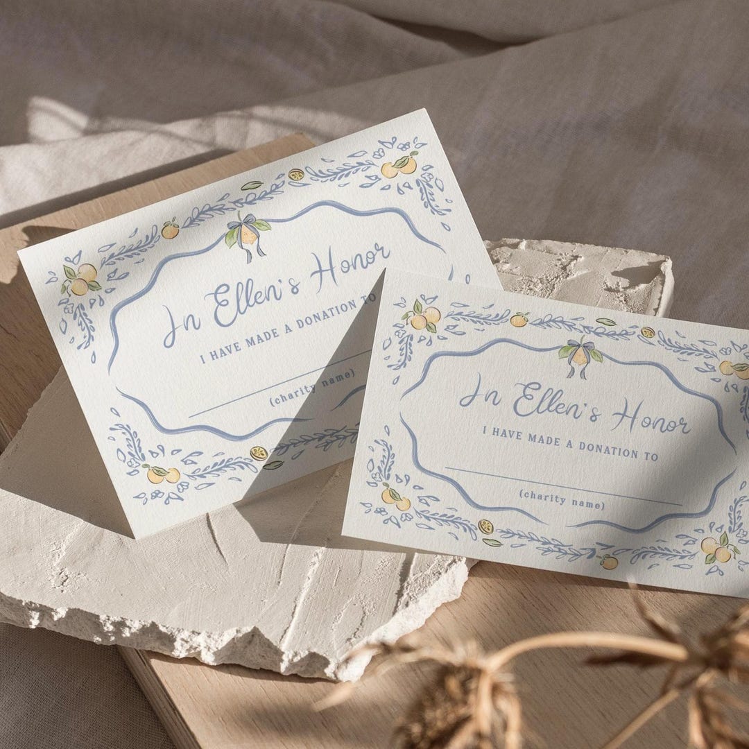 Donation Inset Donation Card Template Lemon Shower Invitation Insert Card Blue Bridal ...