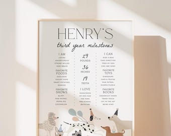 Dog Milestone Sign Puppy Party Sign Customizable Modern Dog Pawty Year Stats Sign Printable Sign Editable Template Instant Download, 0043