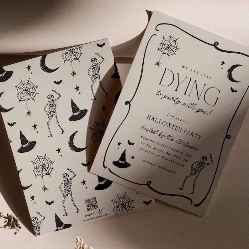 Halloween Party Invitation Template Editable Hand Drawn Costume Party Invitation Printable Spooky Cocktail Party Invite Send Digitally, 0113 image 5