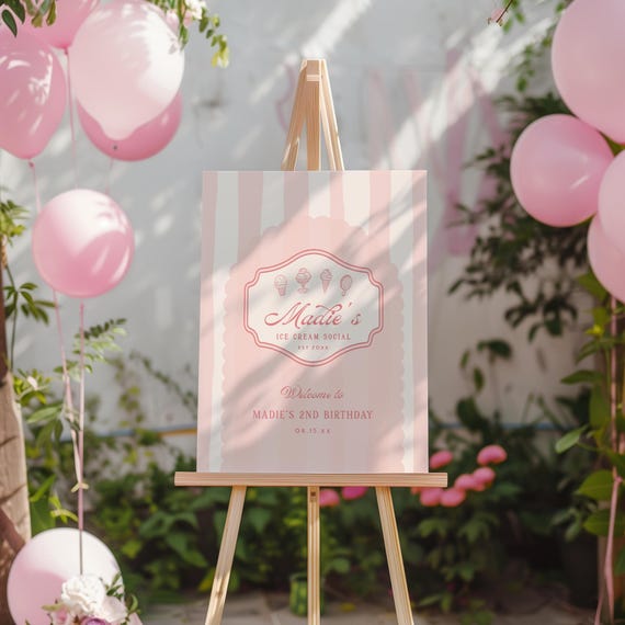 Ice Cream Welcome Sign Ice Cream Birthday Party Welcome Board Ice Cream Social Retro Ice Cream Shop Editable Template Printable, 0050
