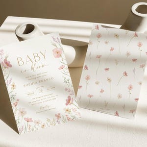 Baby in Bloom Invitation Pink Floral Baby Shower Invitation Template Editable In Bloom Flowers Printable Invitation Digital Invite, 0085