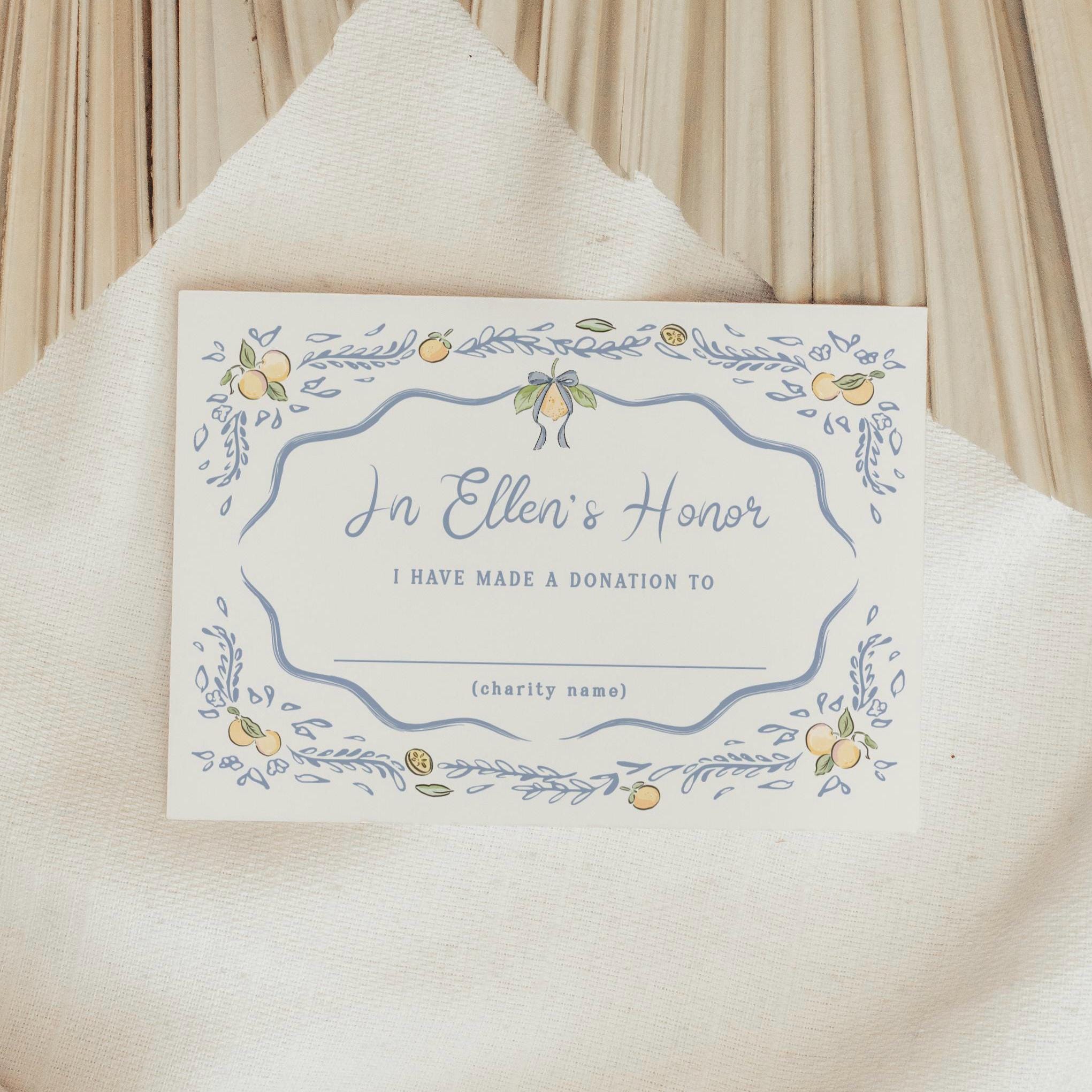 Donation Inset Donation Card Template Lemon Shower Invitation Insert Card Blue Bridal ...