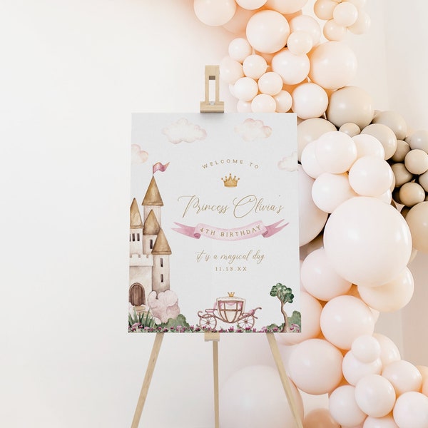Princess Birthday Party Welcome Sign Magical Fairy Tale Party Magic Castle Editable Sign Customizable Sign Template Printable, 0028