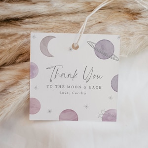 Two the Moon Favor Tags, Two the Moon Birthday Party, Space Birthday Decorations, Girl Space Party, Printable Birthday Party Template, 0001