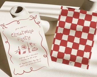 Christmas Party Invitation Hand Drawn Holiday Party Invite Template Printable Holiday Cocktail Party Invite Editable Coquette Bow Card, 0071