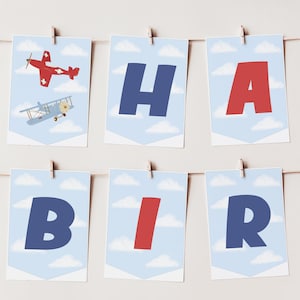 Airplane Banner Sign Template Plane Bunting Flag Sign Birthday Vintage Airplane Aviation Birthday One Chair Sign Printable Letter Sign, 0056