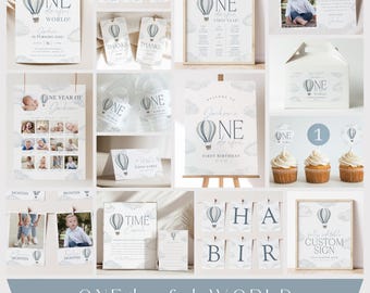 Onederful 1st Birthday Bundle Hot Air Balloon First Birthday Party Package Mr ONEderful DIY Printable Template Onederful World Invite, 0089