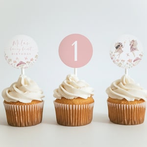 Fairy Cupcake Toppers Fairy First Birthday Enchanted Garden Fairies Party Fairy Tale Printable Decor Editable Template Download, 0039