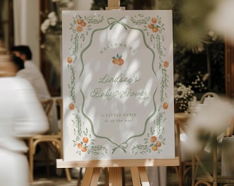 Little Cutie Welcome Sign Template Citrus Baby Shower Invitation Editable Template Hand Drawn  Digital Download, 0130