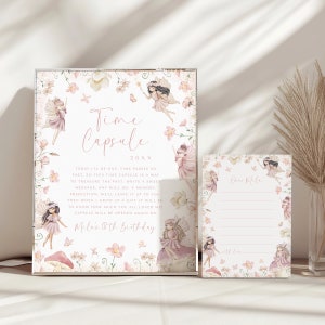 Hada Cápsula del Tiempo Signo Cápsula del Tiempo Carta Hadas Signo Hada Primera Fiesta de Cumpleaños Plantilla de Signo Personalizable Signo de Mesa Imprimible, 0039