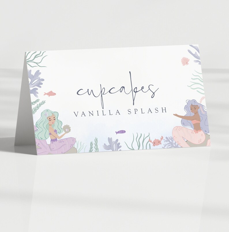 Mermaid Food Label Tent Card Place Card Editable Under the Sea Birthday ...