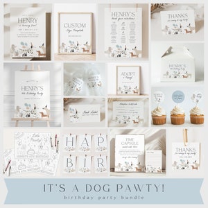 Dog Birthday Party Bundle Puppy Pawty Bundle Dog Party Package DIY Printable Invitation Template Dog Birthday Party Sign, 0043