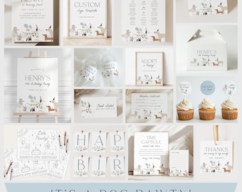 Dog Birthday Party Bundle Puppy Pawty Bundle Dog Party Package DIY Printable Invitation Template Dog Birthday Party Sign, 0043