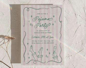 Pajama Party Invitation Girls Night In Slumber Party Invite Template Editable Printable Card Digital Download, 0125