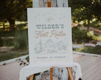 Eerste rodeo-welkomstbord Cowboy verjaardagsbord Wild West 1e rodeo Retro western Ranch bewerkbare sjabloon afdrukbare Instant Download, 0033