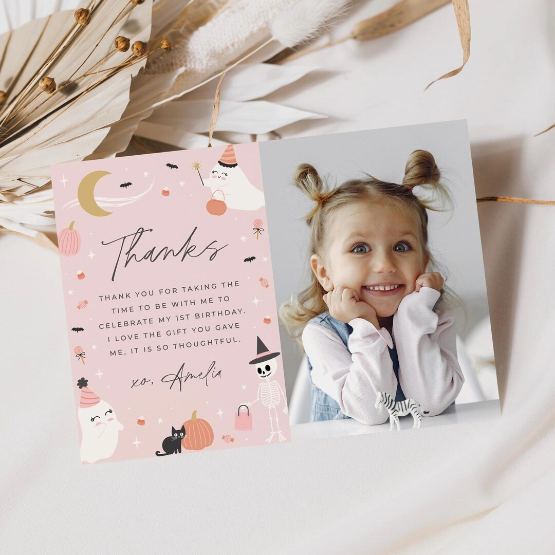 Halloween Birthday Thank You Card Template Spooky One Birthday Photo ...