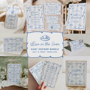 Bun in the Oven Baby Shower Bundle Personalized Baby is Brewing Invitation Editable Bakery Theme Sign Digital Download, 0117