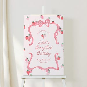 Berry Birthday Welcome Sign Template Printable Berry First Birthday Sign Whimsical Strawberry Birthday Poster Berry Sign Board Party, 0087 image 4