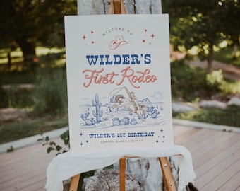 First Rodeo Welcome Sign Blue Cowboy Birthday Sign Wild West Retro Rodeo Western Ranch Editable Template Printable Instant Download, 0104