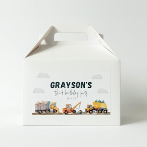 Construction Birthday Party Gable Box Label Construction Trucks Favor Box Label Editable Printable Label Template Instant Download, 0005