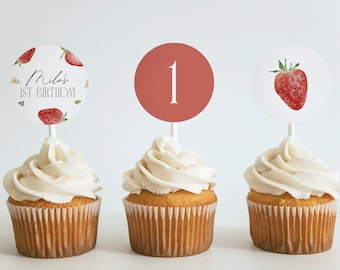 Décorations de cupcakes pour le premier anniversaire des baies Décorations de cupcakes DIY aux baies Décorations de cupcakes de fête d'anniversaire aux fraises Décorations de cupcakes aux fruits rouges, 0013